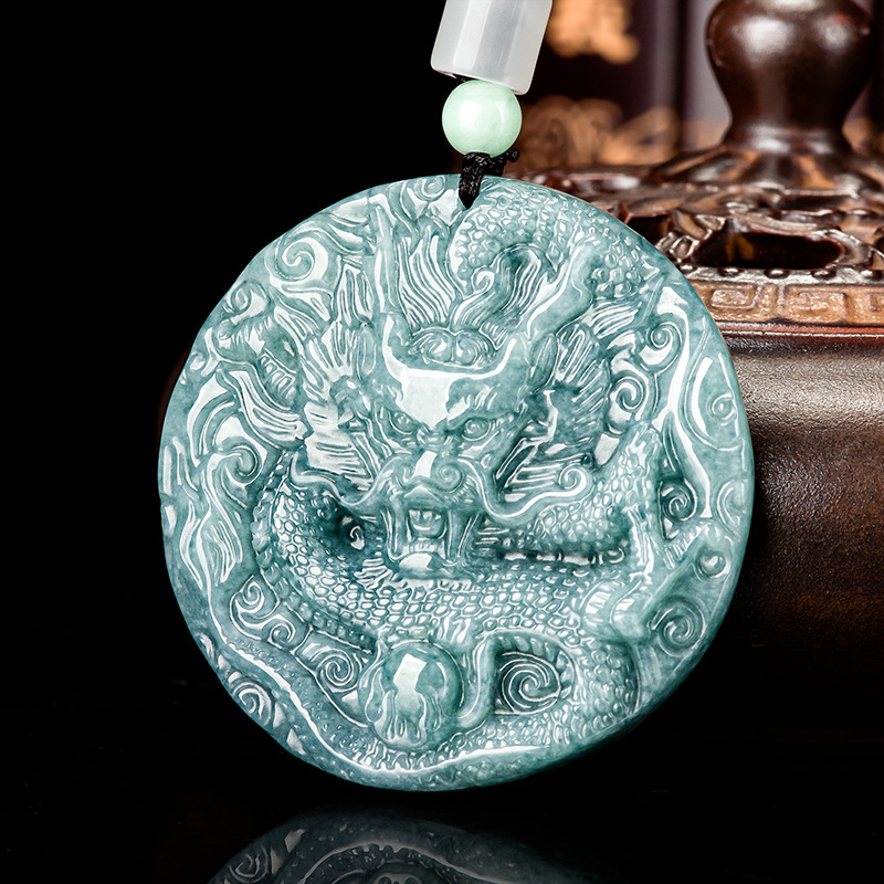 Usa Vintage Fashion - Collier pendentif dragon en jadéite birmane,