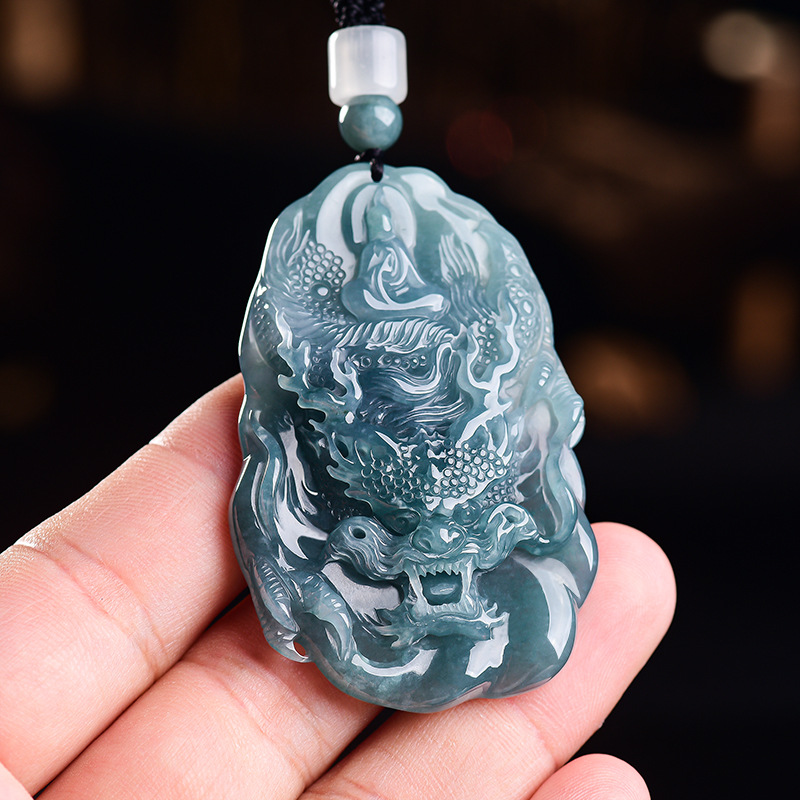 Usa Vintage Fashion - Collier pendentif Dragon en jadéite birmane