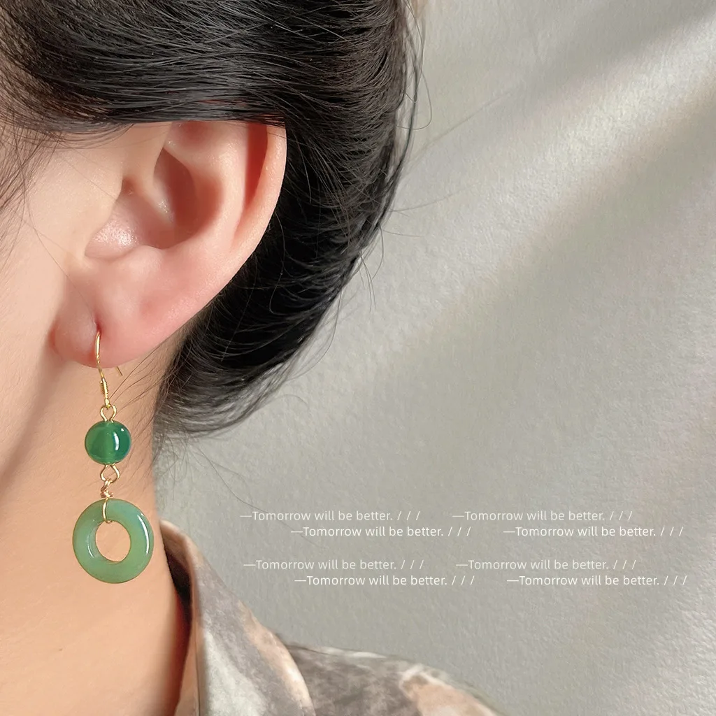 Vintage Fashion Outfit - Boucles d'oreilles en Jade véritable vert,