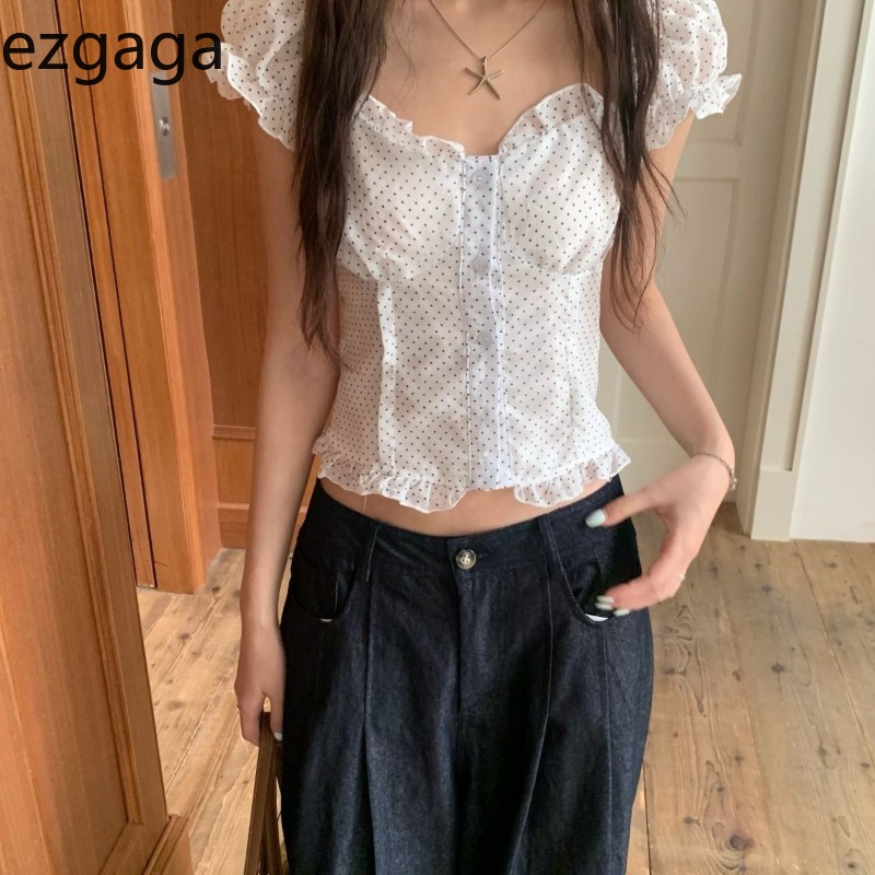 Vintage Fashion Style Female - Chemisier Femme Ezgaga à Pois Imprimés,