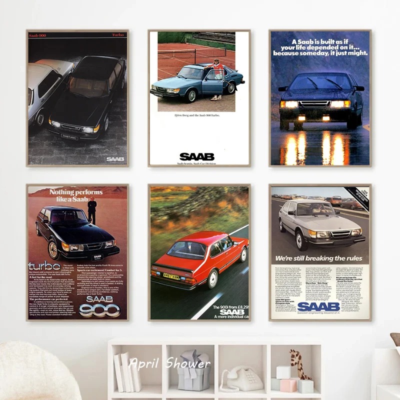 Vintage Fashion Prints For Wall - Classique Vintage Saab 900 Turbo voitures