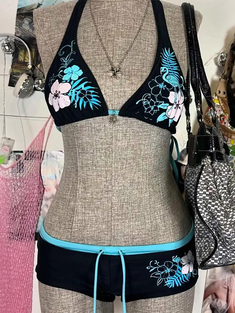 Vintage Fashion Style Female - Vintage fleur imprimé Cutie ensemble Bikini