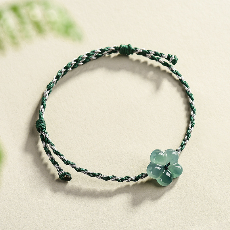 Usa Vintage Fashion - Bracelet à fleurs en jadéite birmane,