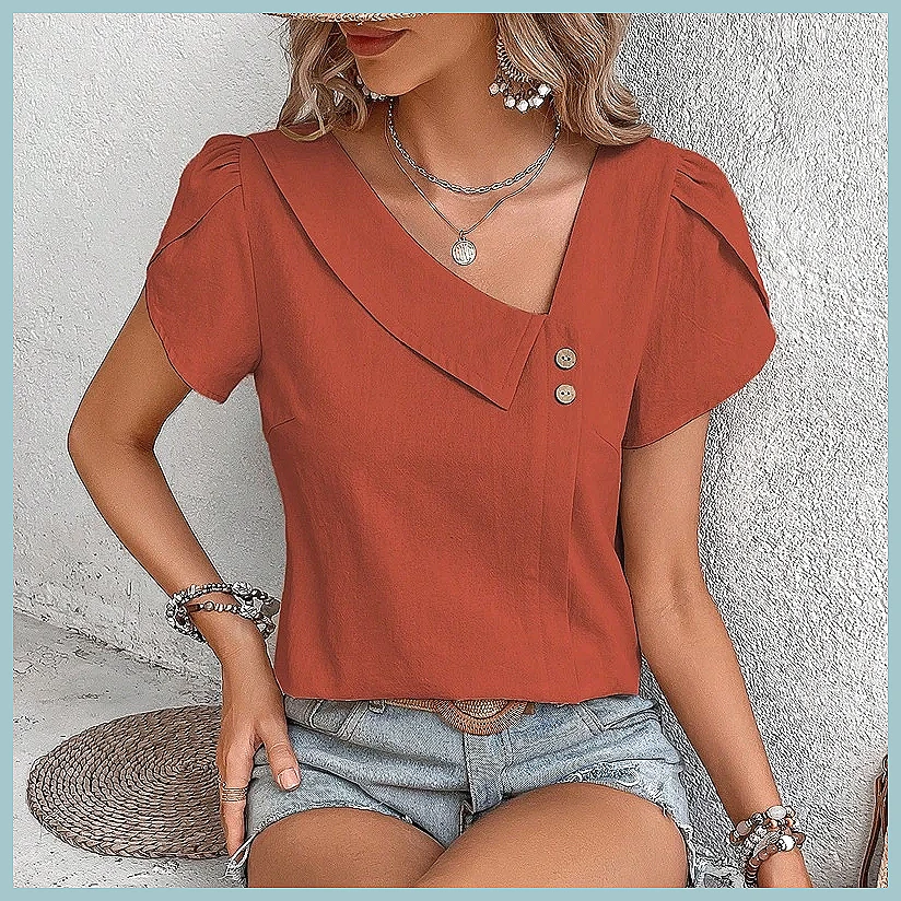 Usa Vintage Fashion - Chemisier uni vintage été 2024 pour
