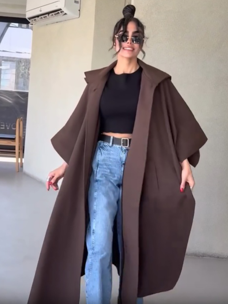 Vintage Fashion Style Female - Manteau long de style cape uni