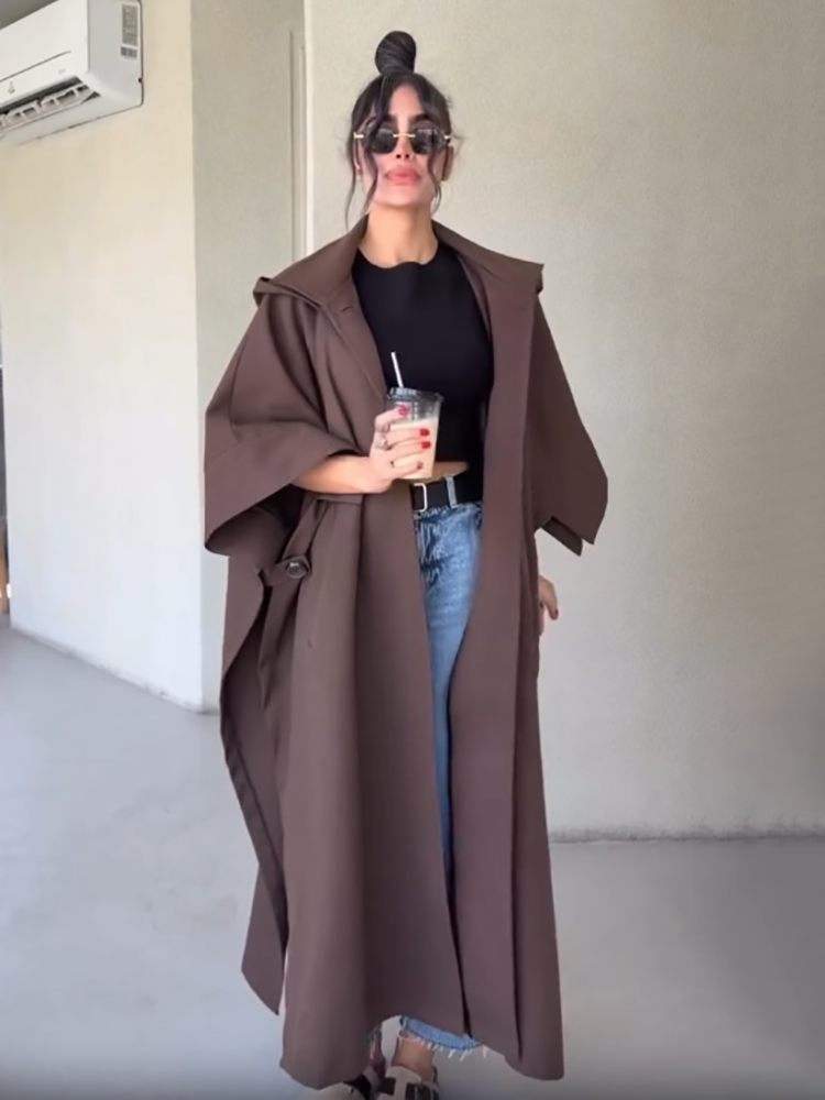 Manteau long de style cape uni - Vintage Fashion Style Female avis et prix
