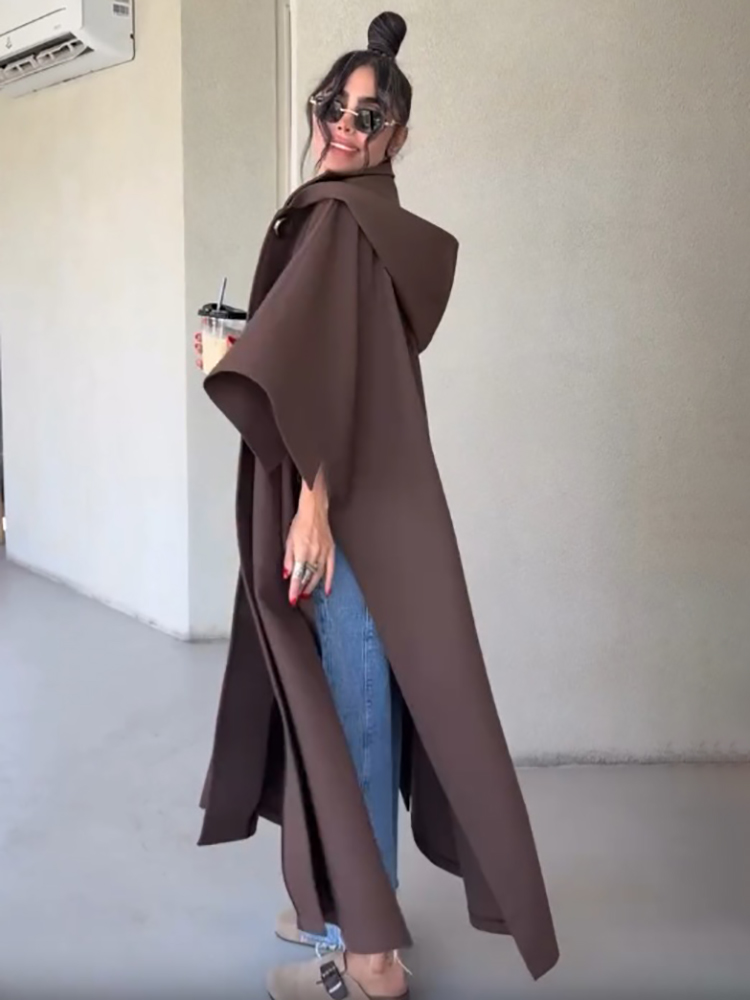 Manteau long de style cape uni - Vintage Fashion Style Female avis et prix